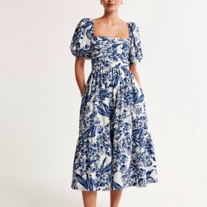 Abercrombie Emerson Poplin Puff Sleeve Midi Dress